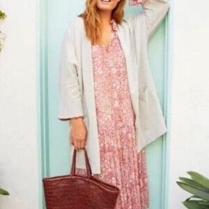 DONNI Anthropology Gray White Striped Ribbed Cardigan Pockets OSFA Cozycore